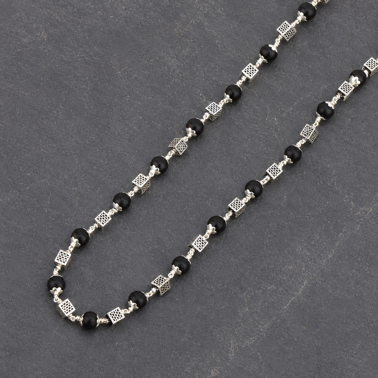 Unisex Karungali mala in 925 silver lifestyle styling