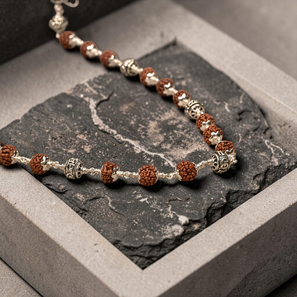 24 inch Rudraksha Mala with Om Namah Shivay beads