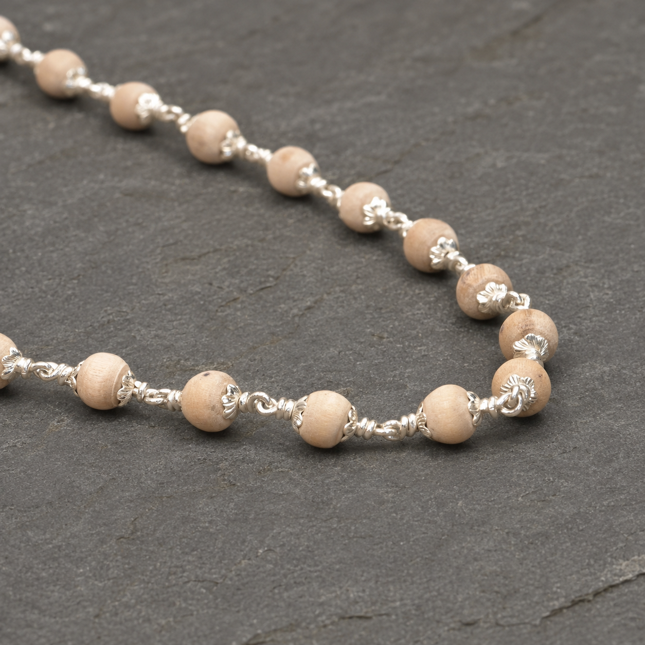 Tulsi Beads Silver Mala in 925 Sterling Silver
