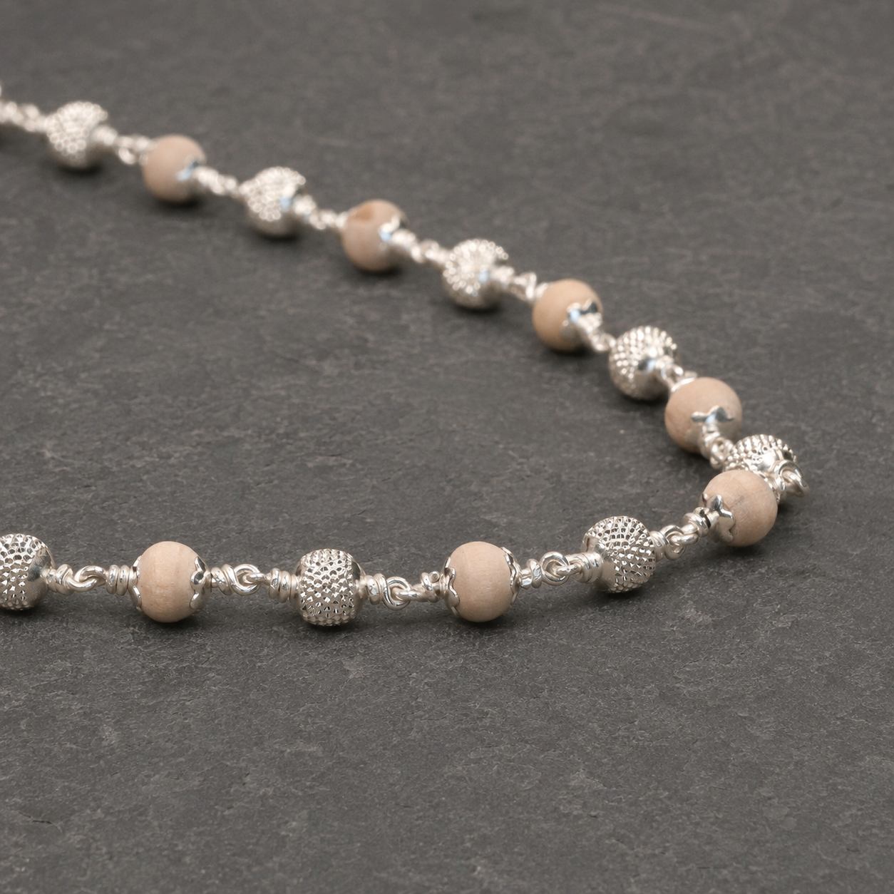 5–6 mm Tulsi CNC Beads Mala in 925 Silver