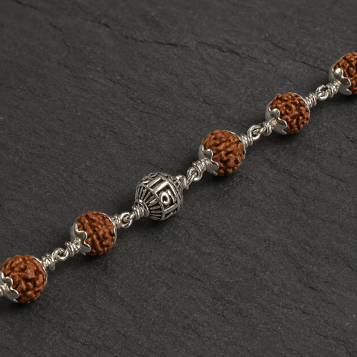 5 Mukhi Rudraksha Bracelet with Shree Hari Silver Beads