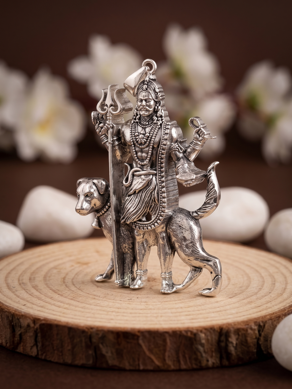 65mm Kaal Bhairav Silver Pendant for Men and Hindu Devotees