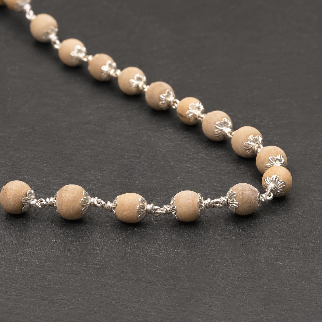 Premium 7–8 mm Tulsi Mala with 925 Silver Beads