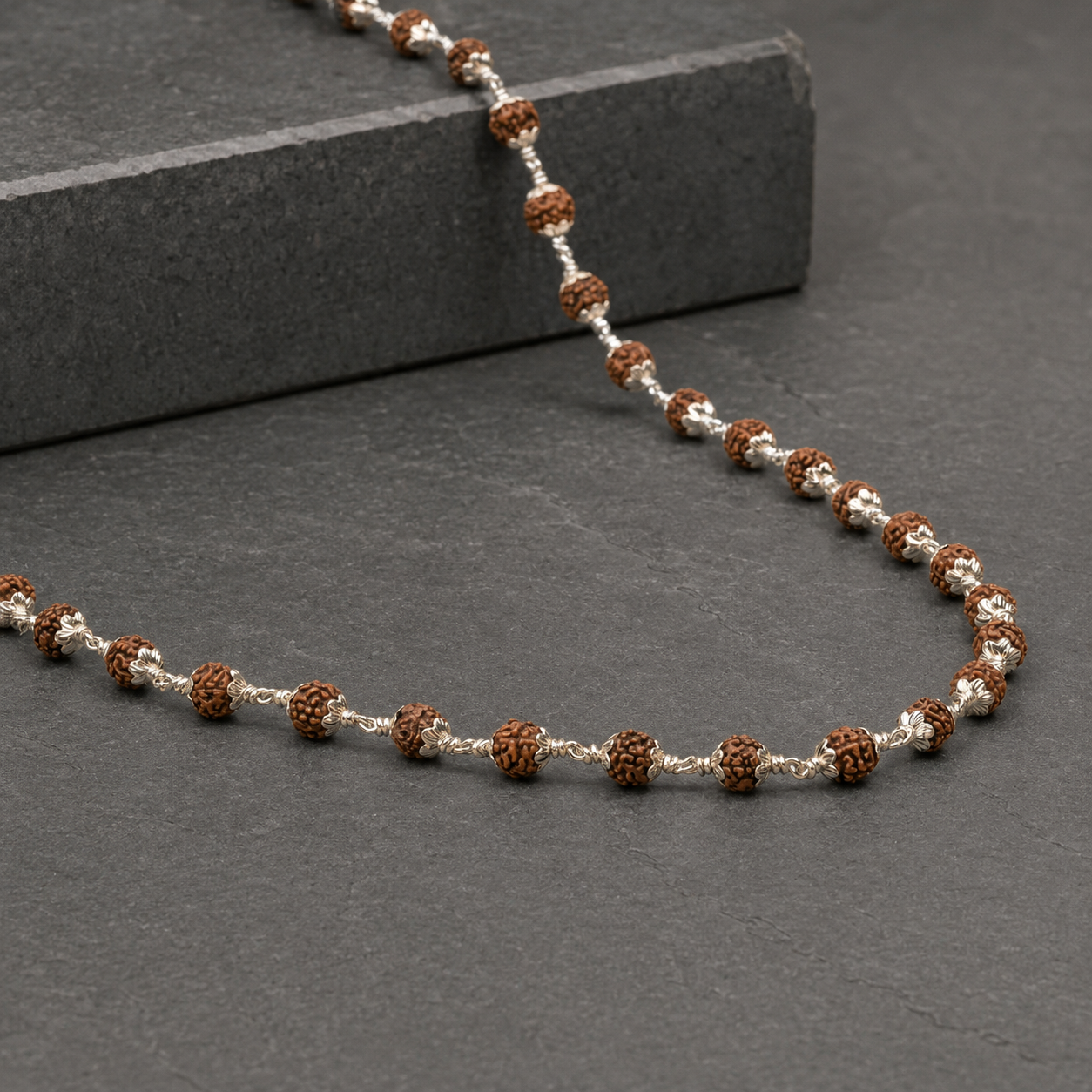 925 silver 5 Mukhi Rudraksha Mala front view