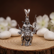 925 silver Ayyappa Swamy on tiger pendant front view