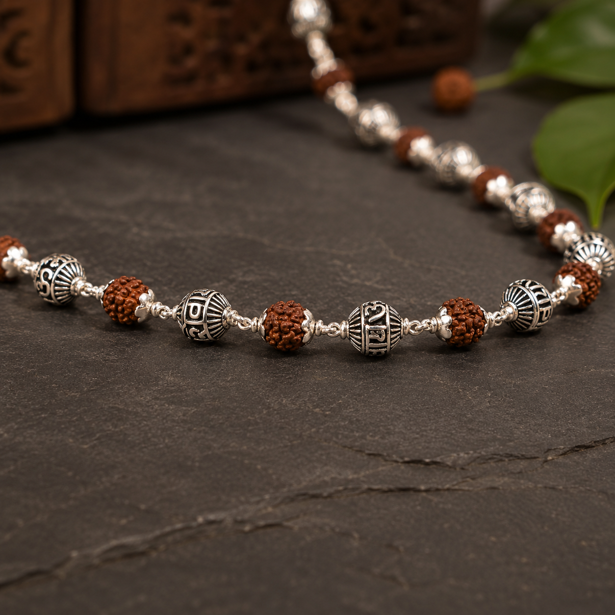 925 Silver Om Namah Shivaya Rudraksha Mala Necklace