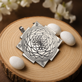 925 silver Shri Yantra pendant angled geometry detail