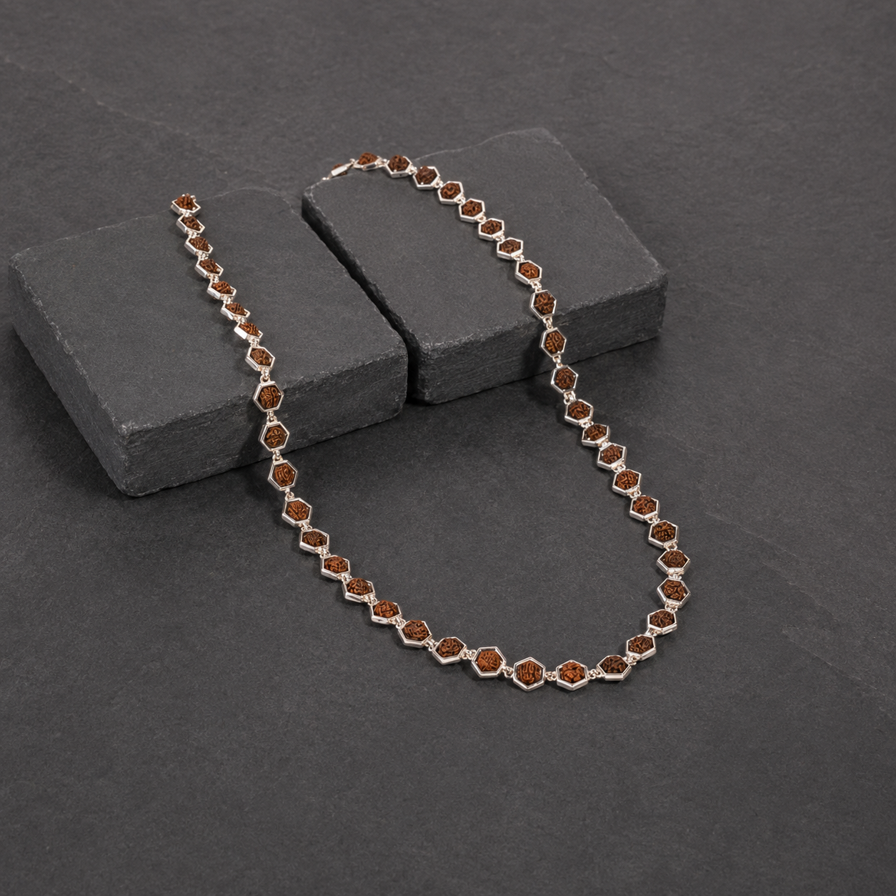 925 silver hexagon ring Rudraksha Mala lifestyle view