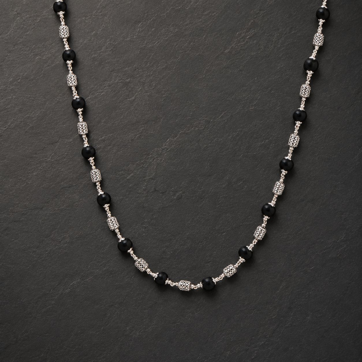 Unisex Karungali mala in 925 silver lifestyle styling