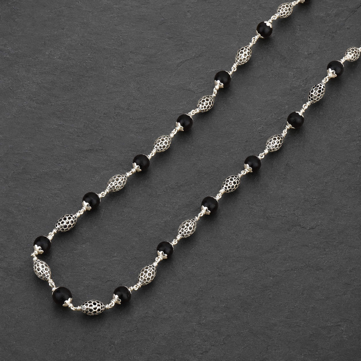 Unisex Karungali mala in 925 silver lifestyle styling