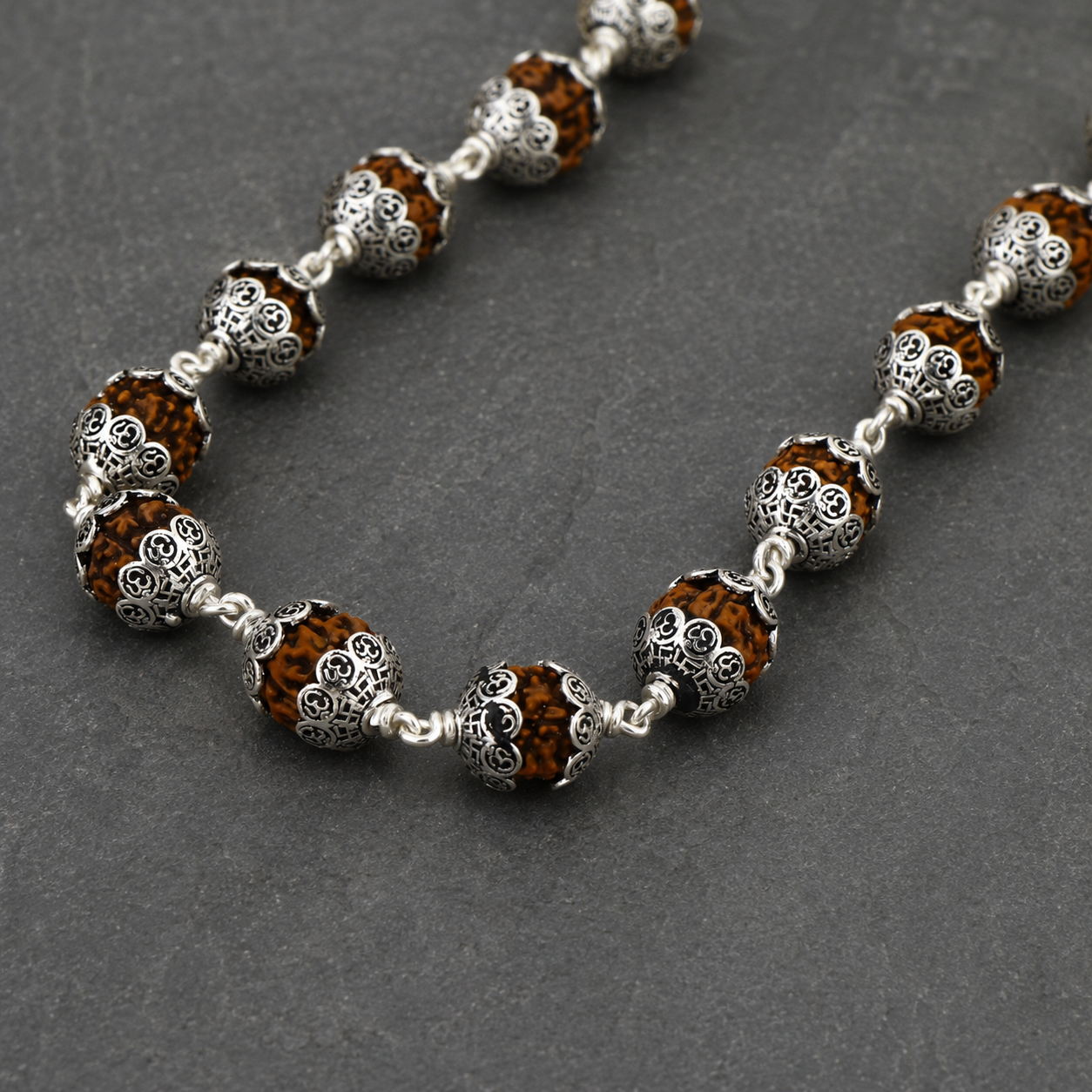 9 mm Rudraksha Mala with 925 silver craftsmanship