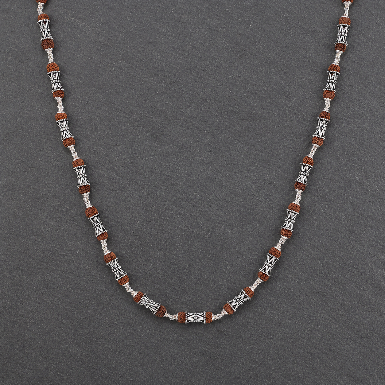 Rudraksha Mala with 925 Silver Damru Beads | 5 Mukhi
