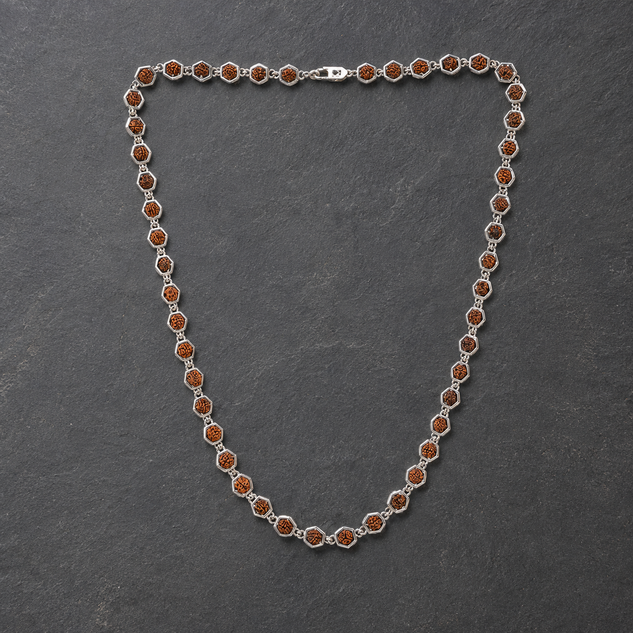 Brown Rudraksha Mala with 925 silver worn by model
