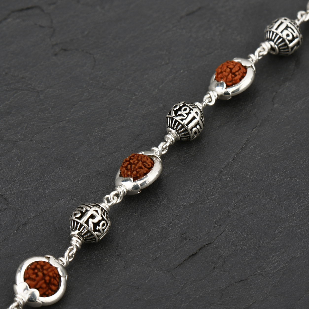 Rudraksha Bracelet with Shree Hari 925 Silver Beads