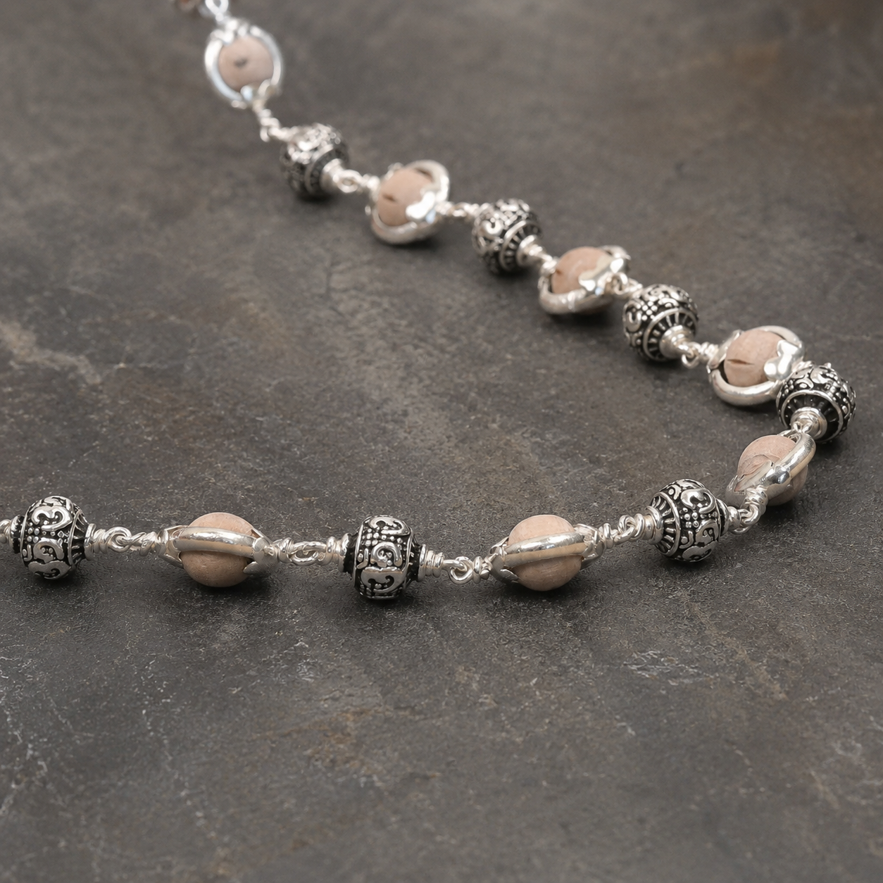 Tulsi Capping Mala with 925 Silver Om Beads