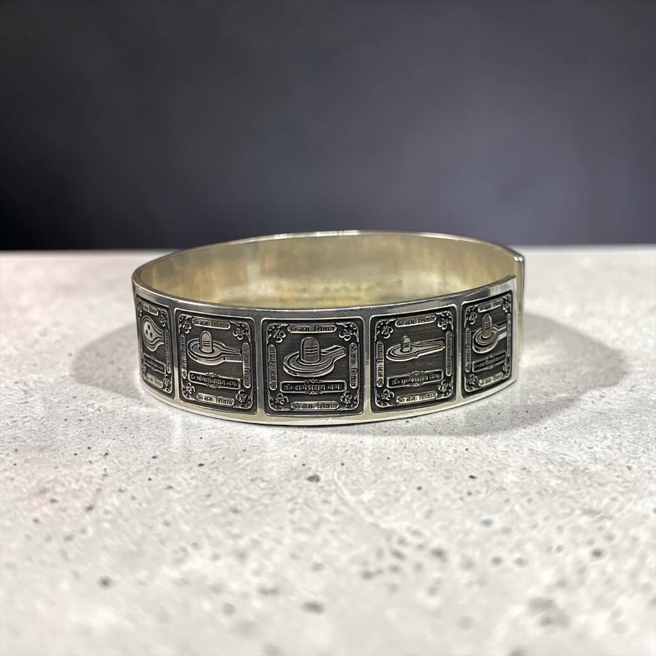 Engraved Jyotirlinga details on 925 silver Mahadev kada