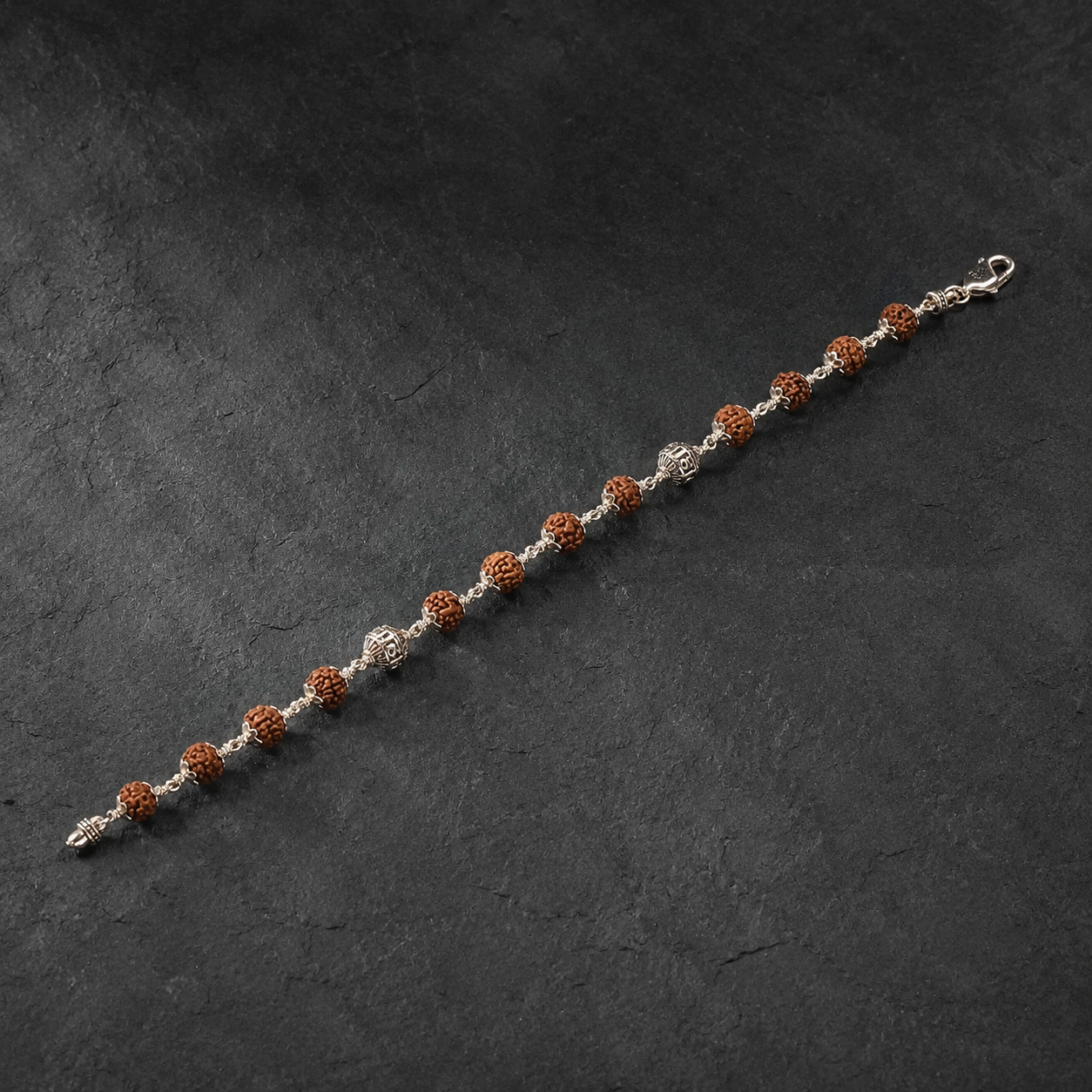 Full view of natural Rudraksha and Shree Hari silver bracelet