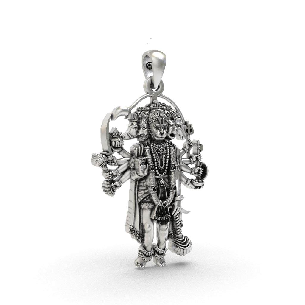 925 Silver Panchmukhi Hanuman Pendant | Oxidized Hindu Amulet