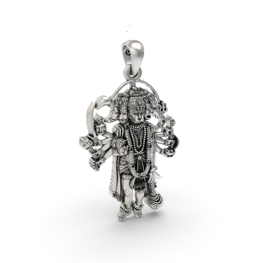 925 Silver Panchmukhi Hanuman Pendant | Oxidized Hindu Amulet