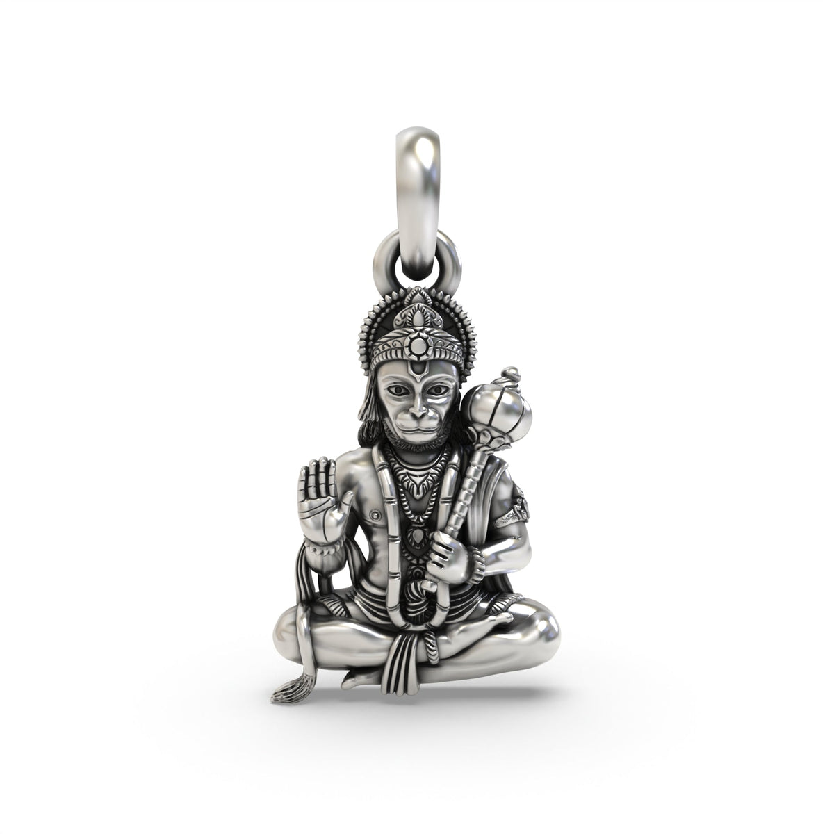 925 Silver Hanumanji Blessing Hand Pendant with Gada