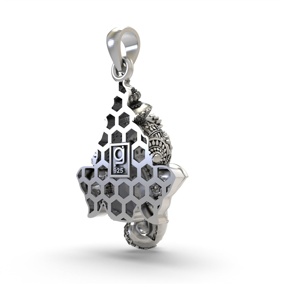 Large 40 mm Lord Ganesha silver pendant,