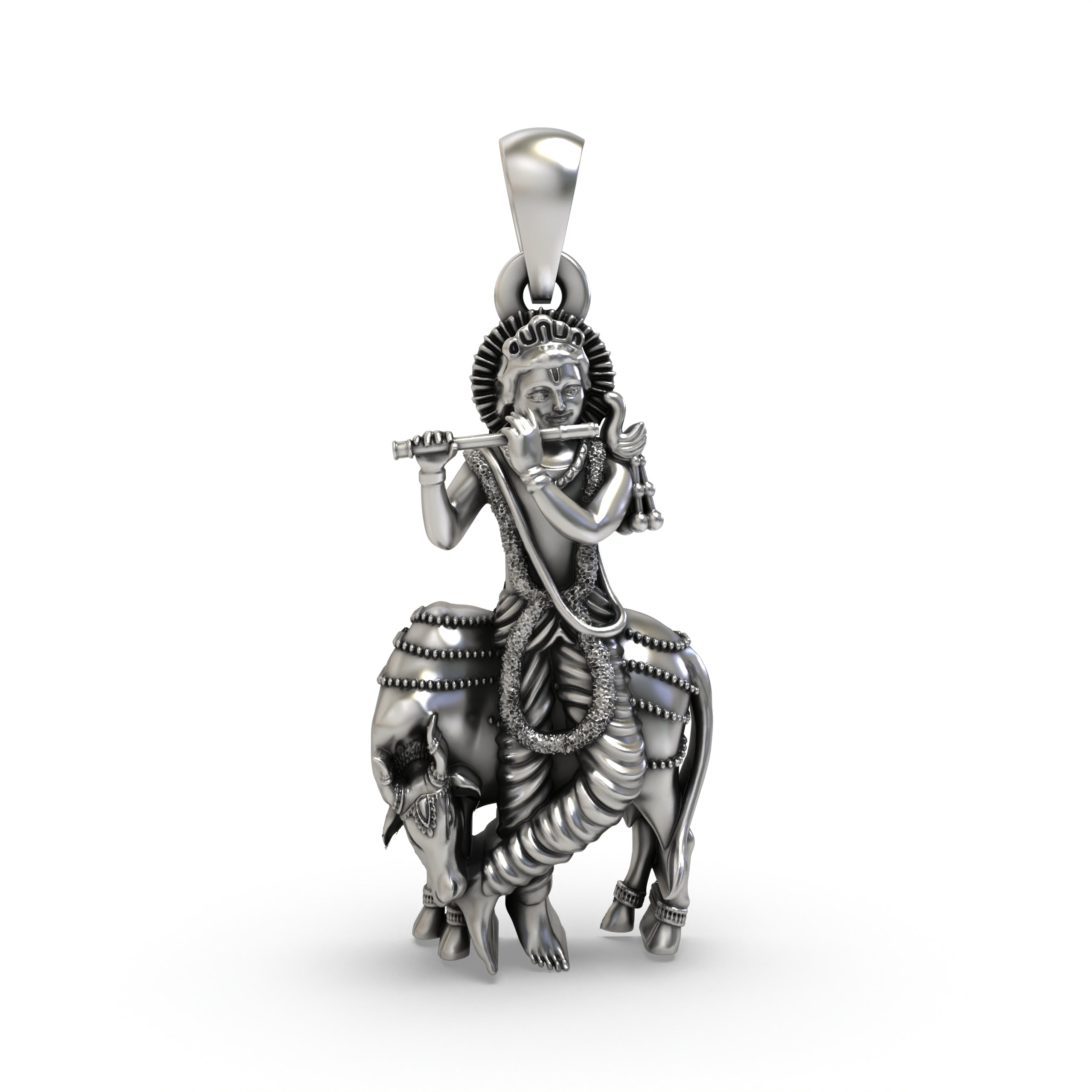 925 Silver Krishna with Cow Pendant – Gopala Govinda Venu Gopal Locket