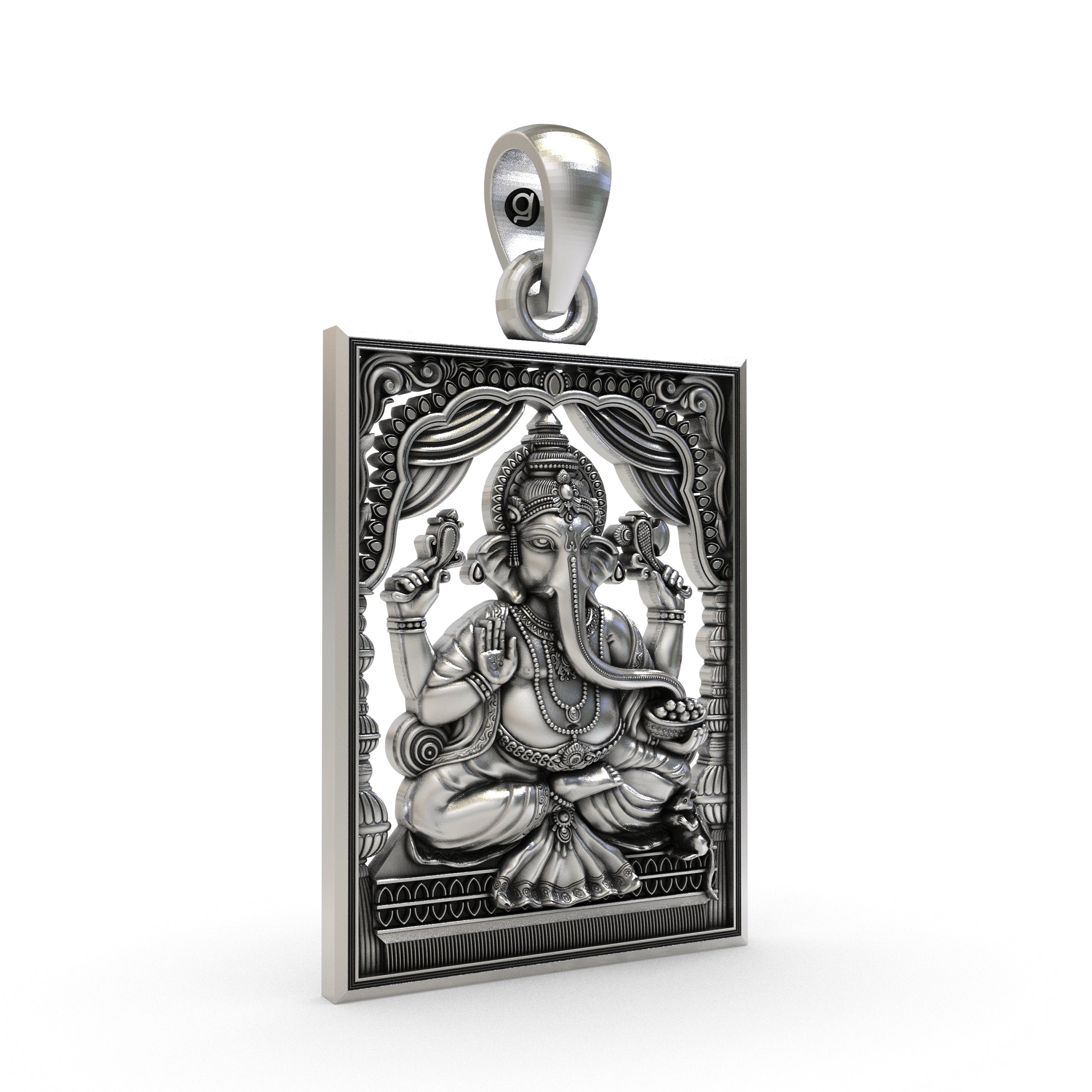 925 Silver Ganesh Ji Frame Pendant.