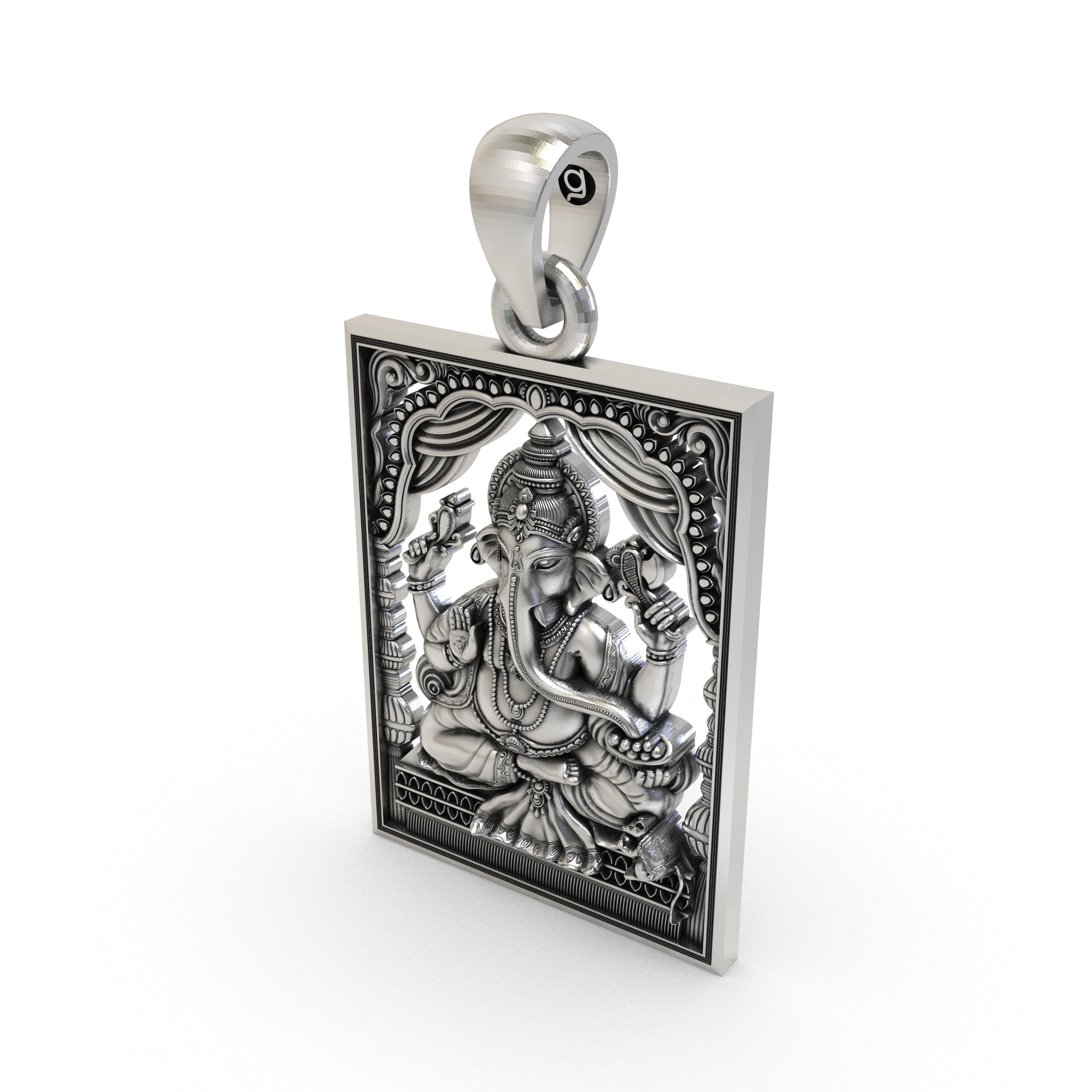 925 Silver Ganesh Ji Frame Pendant.
