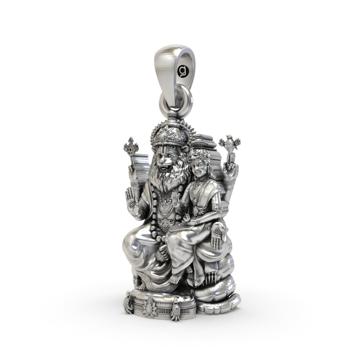 925 Silver Lakshmi Narasimha Pendant | Oxidized Temple Finish