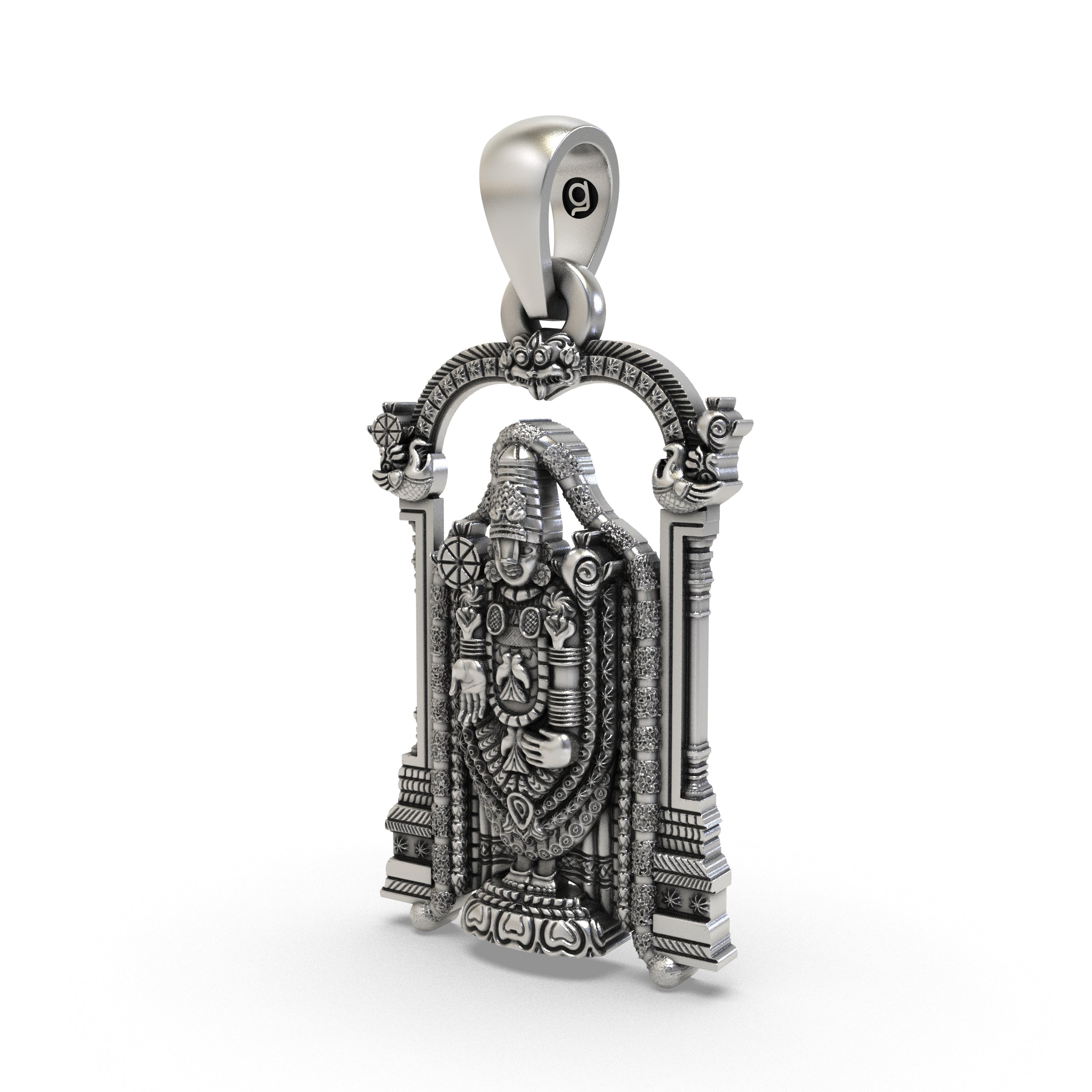 925 Sterling Silver Lord Venkateswara Pendant – Tirupati Balaji Idol in Temple Arch Design