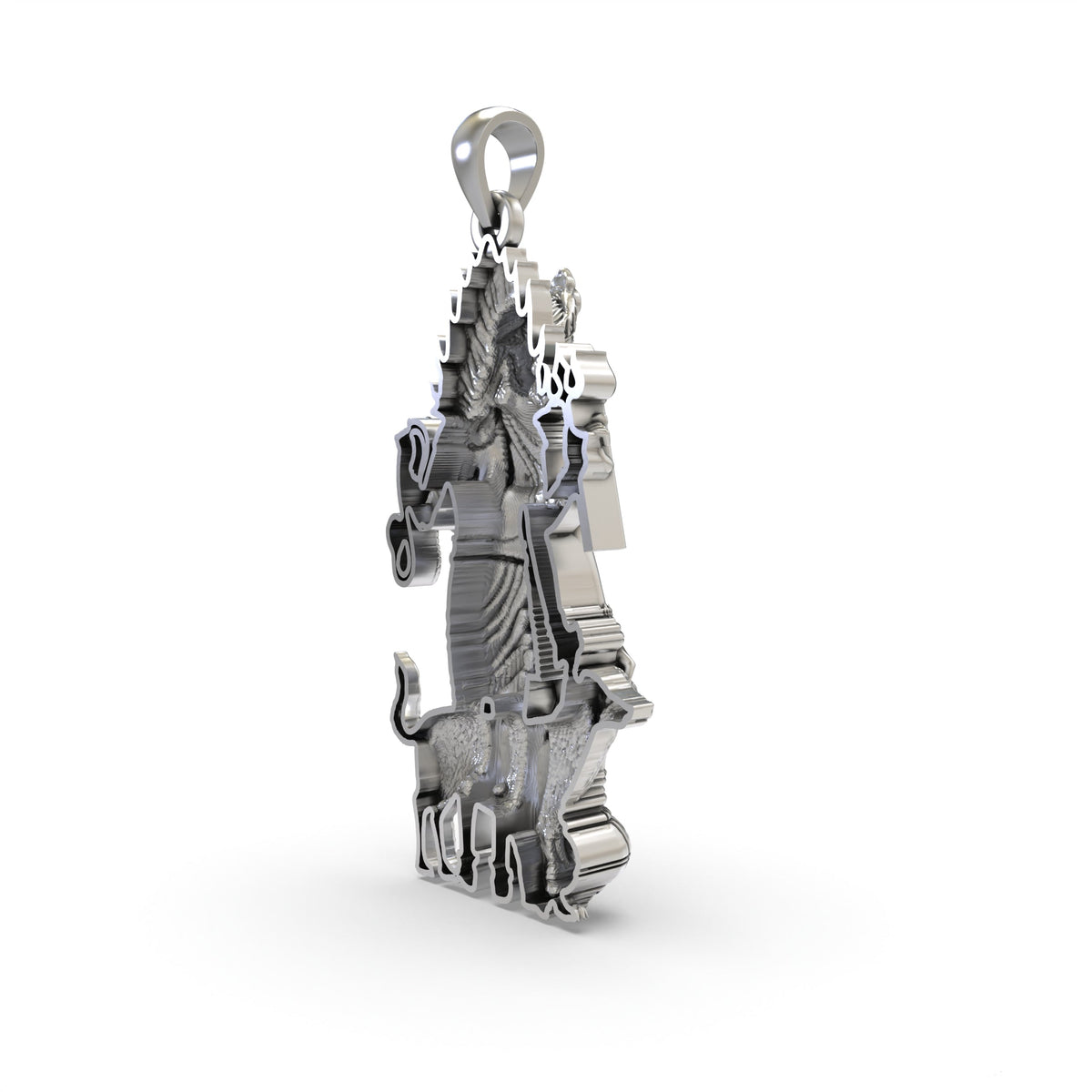 925 Sterling Silver Lord Bhairava Pendant – Kala Bhairav Idol with Trishul, Dog & Damaru