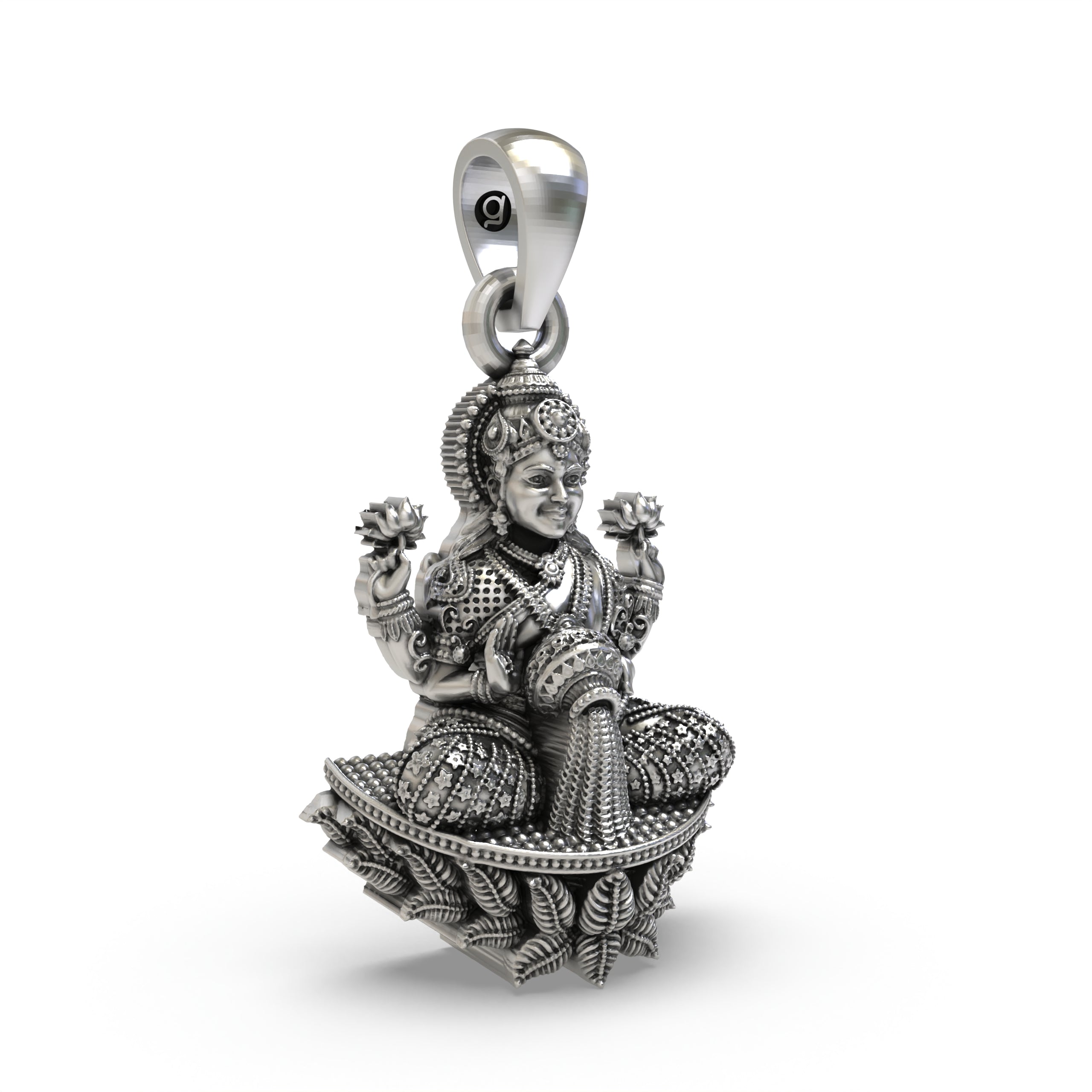 925 Silver Goddess Lakshmi Pendant | Handmade Mahalaxmi Lotus Jewelry