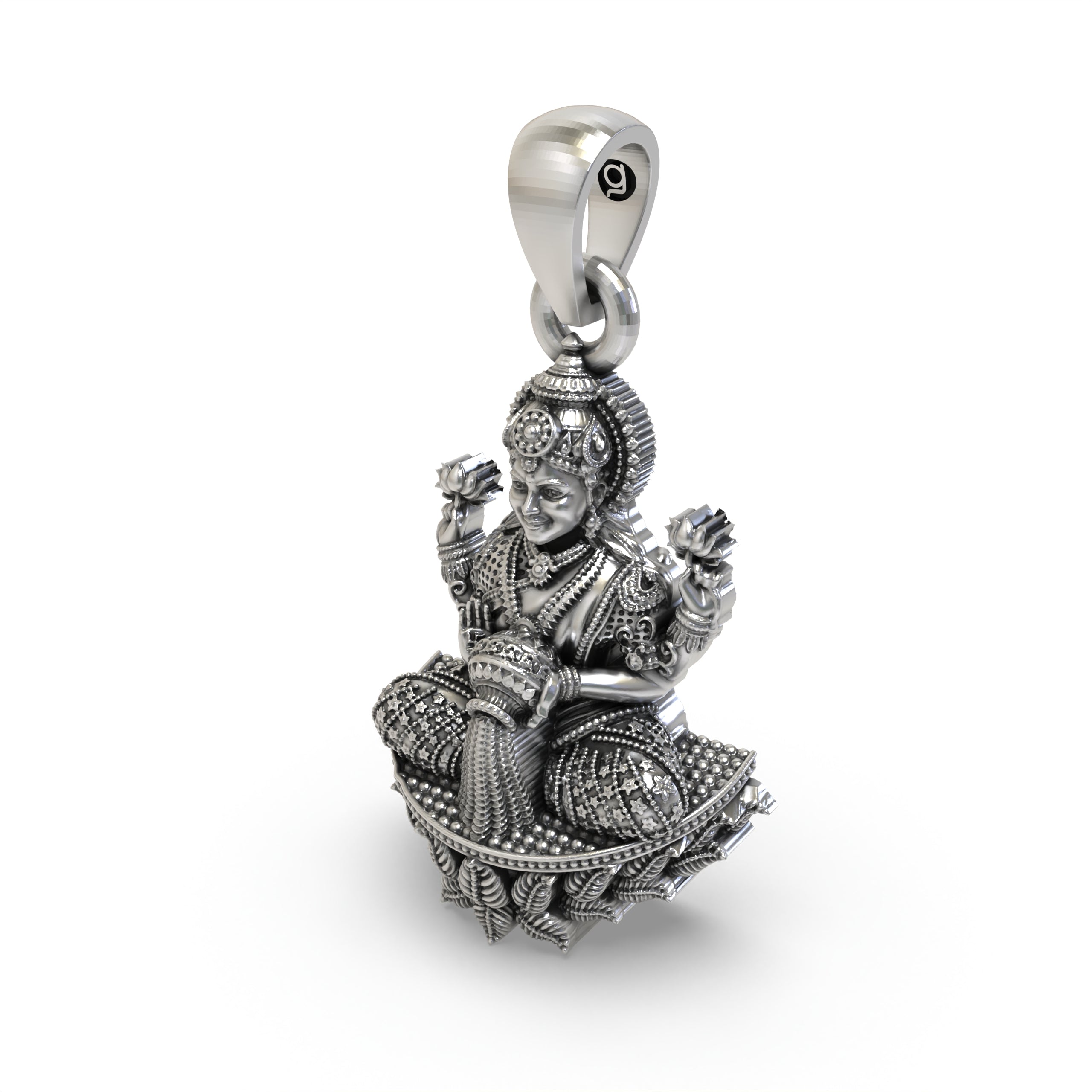 925 Silver Goddess Lakshmi Pendant | Handmade Mahalaxmi Lotus Jewelry