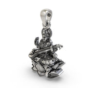 925 Sterling Silver Goddess Saraswati Pendant – Veena on Lotus with Swan Idol Necklace, Handcrafted Devotional Hindu Jewelry Gift