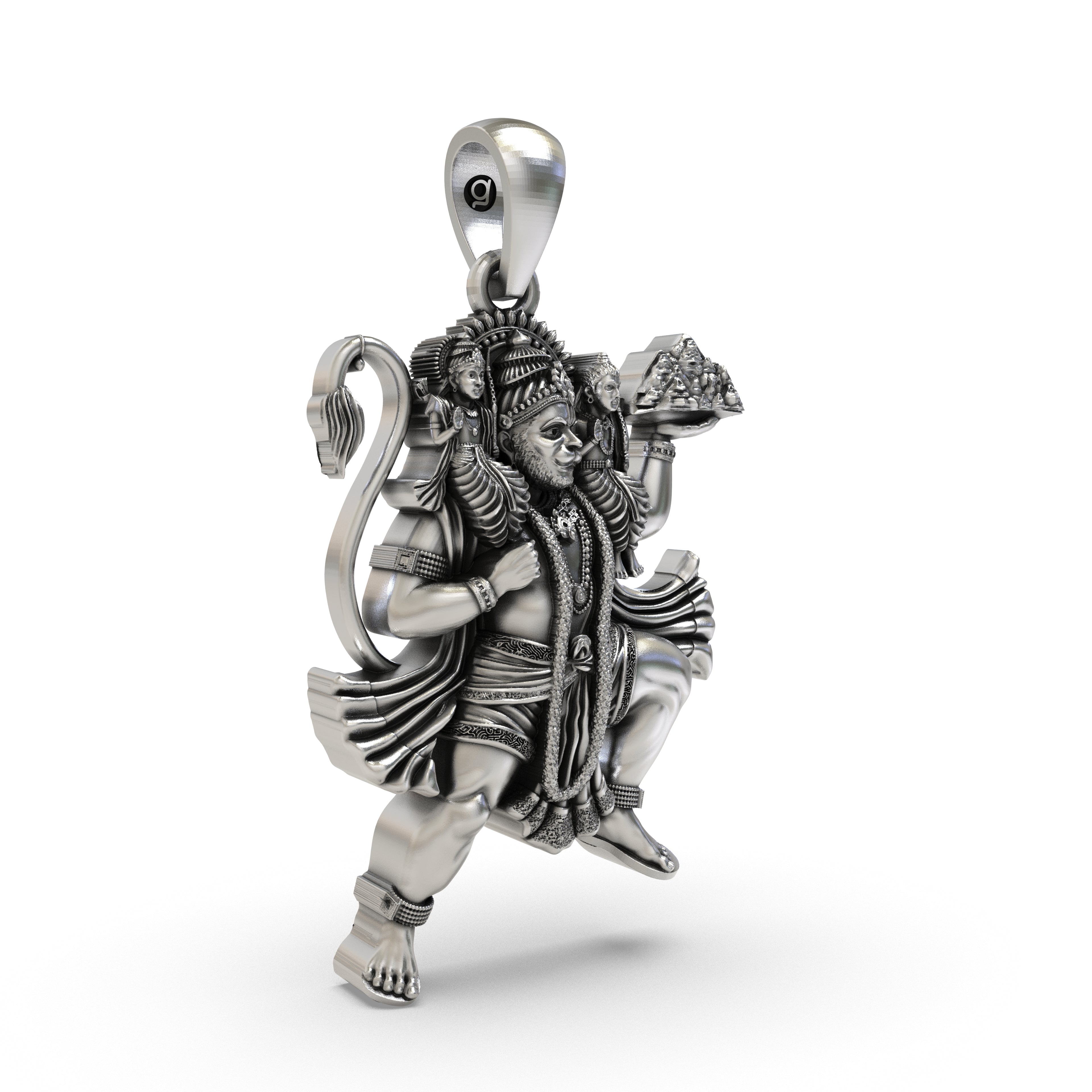 925 Silver Hanuman Flying with Ram Lakshman Pendant