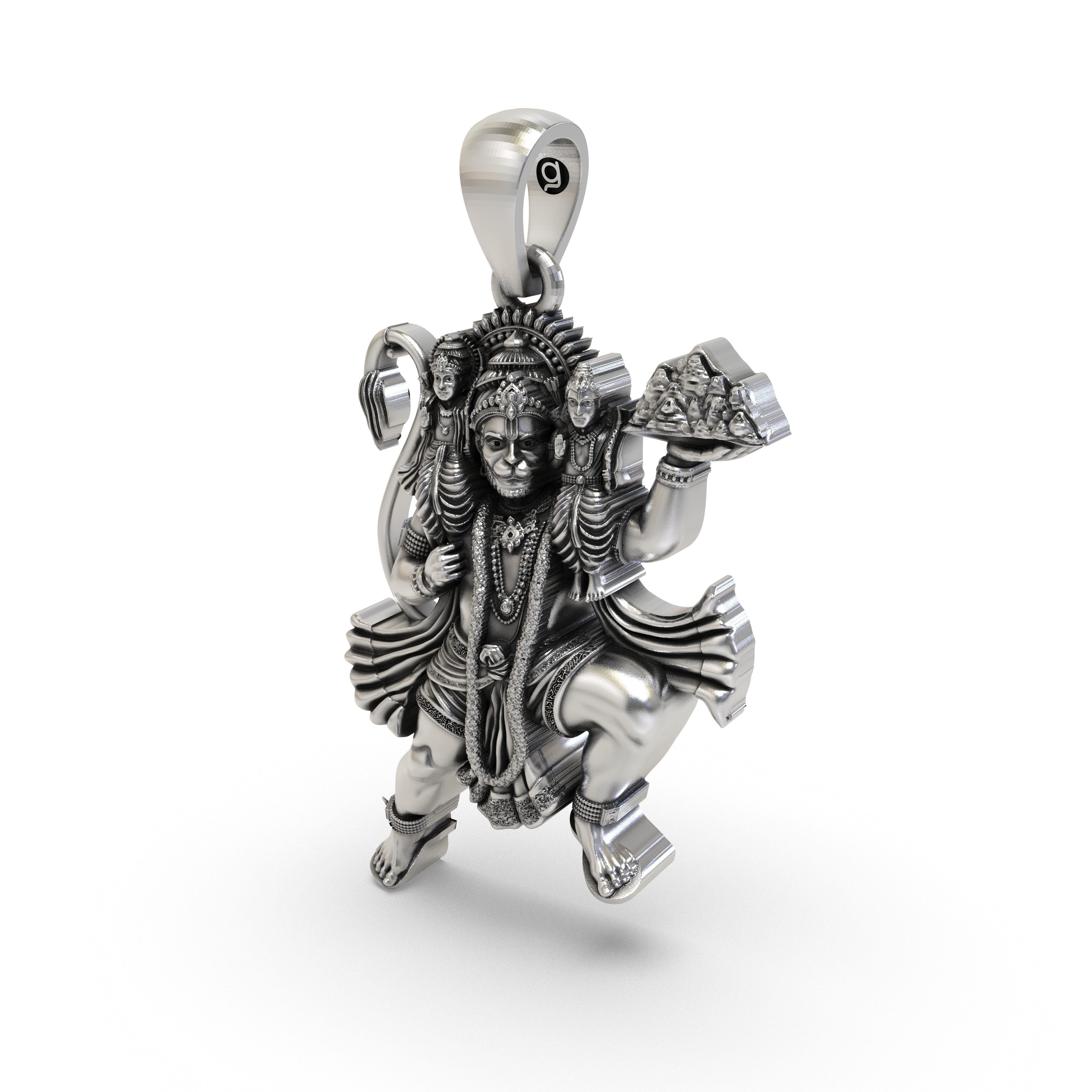 925 Silver Hanuman Flying with Ram Lakshman Pendant