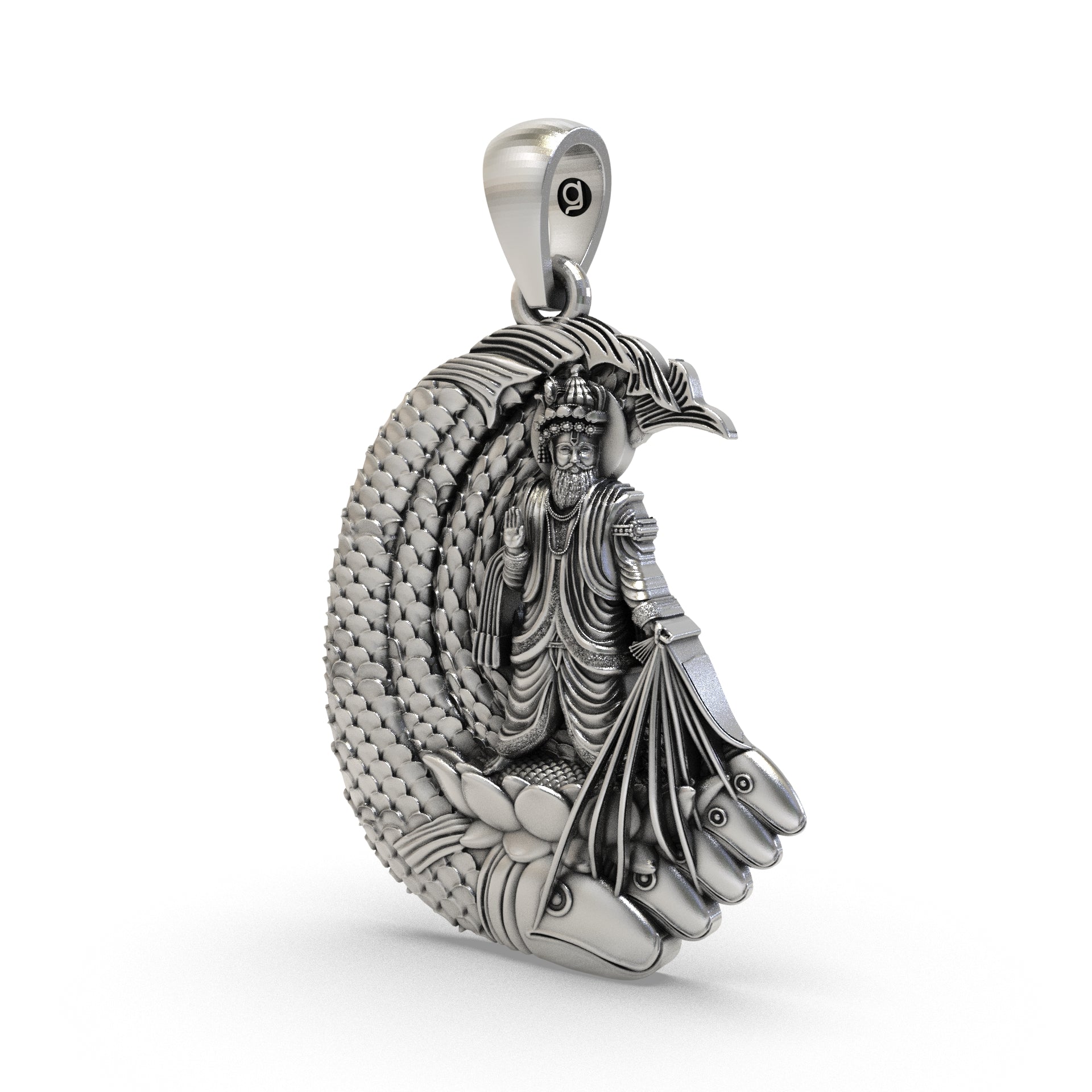 Lord Jhulelal 925 Silver Pendant for Protection & Sindhi Blessings