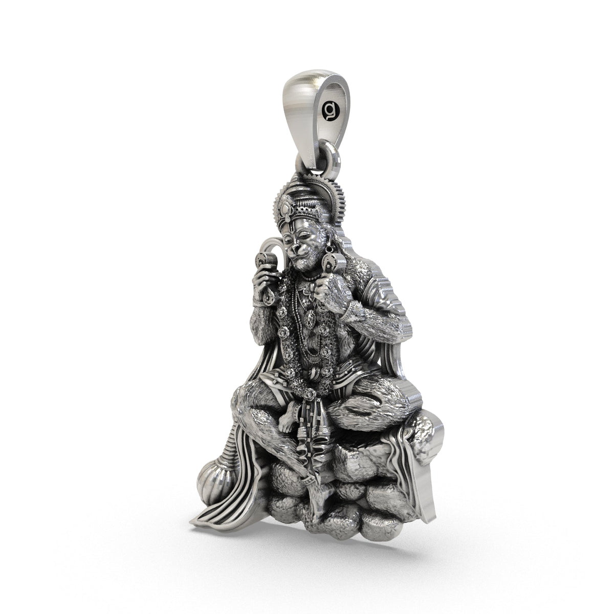 Hanuman Ji silver pendant with gada detail