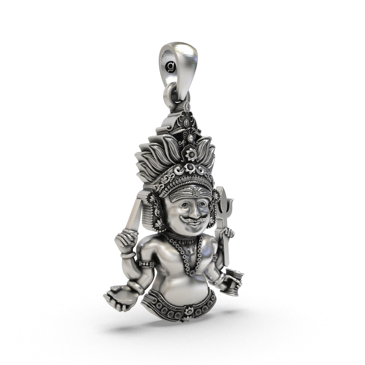 Intricate temple craftsmanship details on 35mm Nakoda Bhairav silver devotional locket.