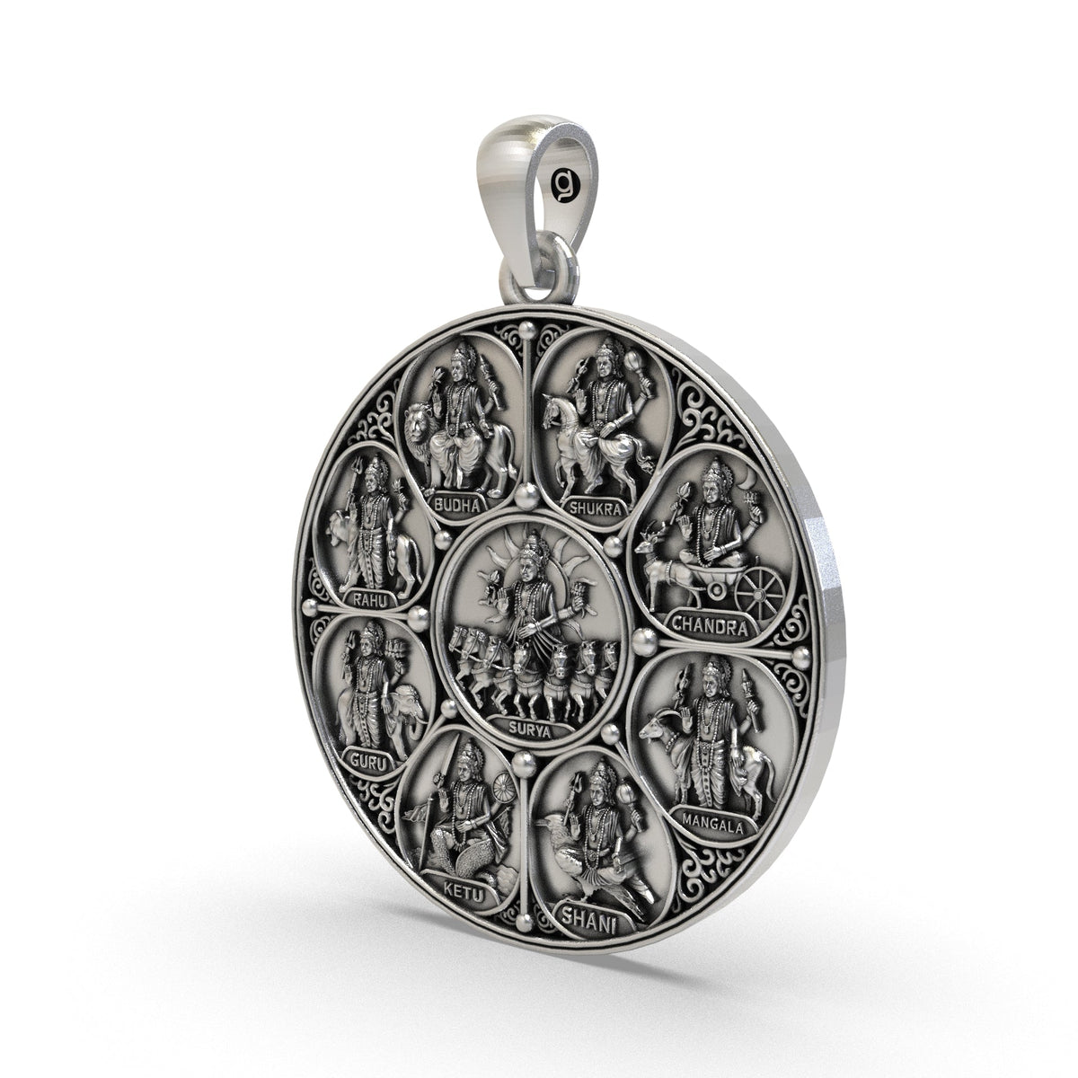 Navagraha silver pendant detailed design
