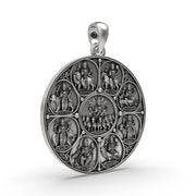 Antique oxidized 925 silver Navagraha pendant