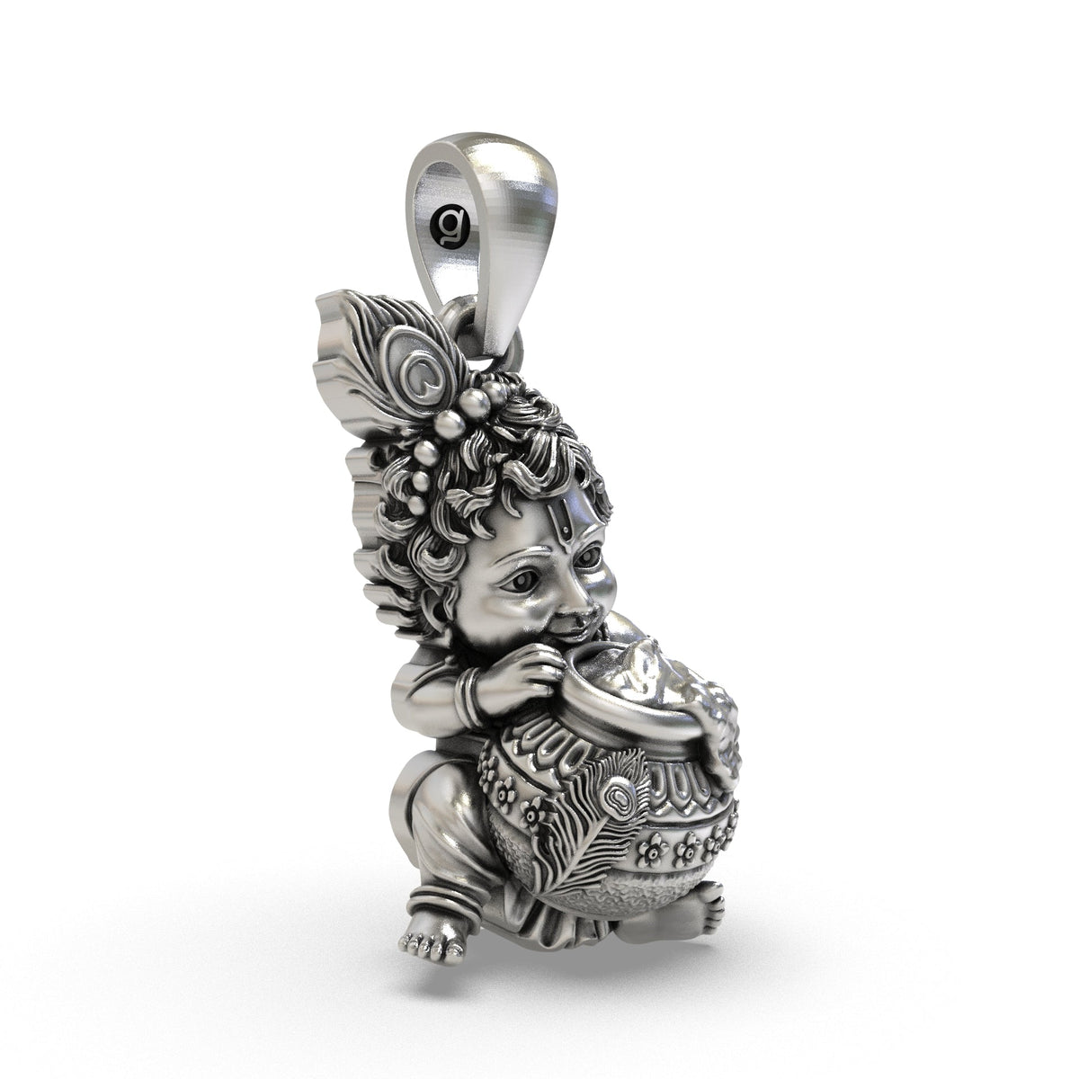 Antique oxidized 925 silver Makhan Chor Krishna pendant