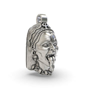Handcrafted Kali Maa silver locket shown from angle