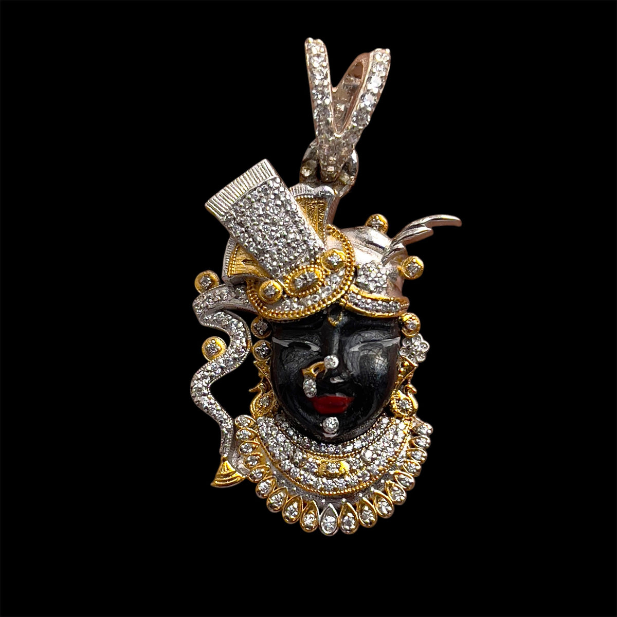 925 Silver Shrinathji Face Pendant with Premium Enamel & High-Quality Diamond Work