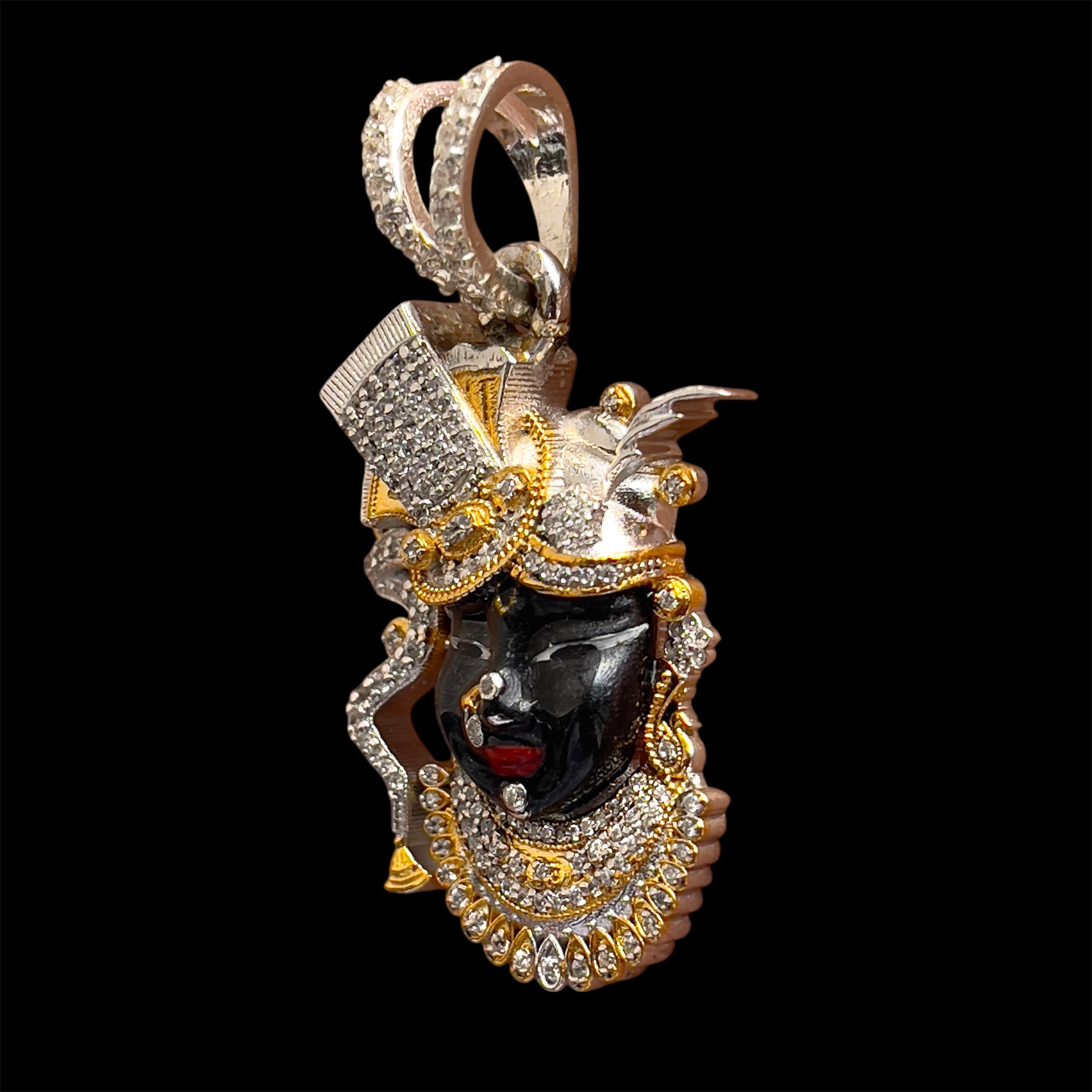925 Silver Shrinathji Face Pendant with Premium Enamel & High-Quality Diamond Work