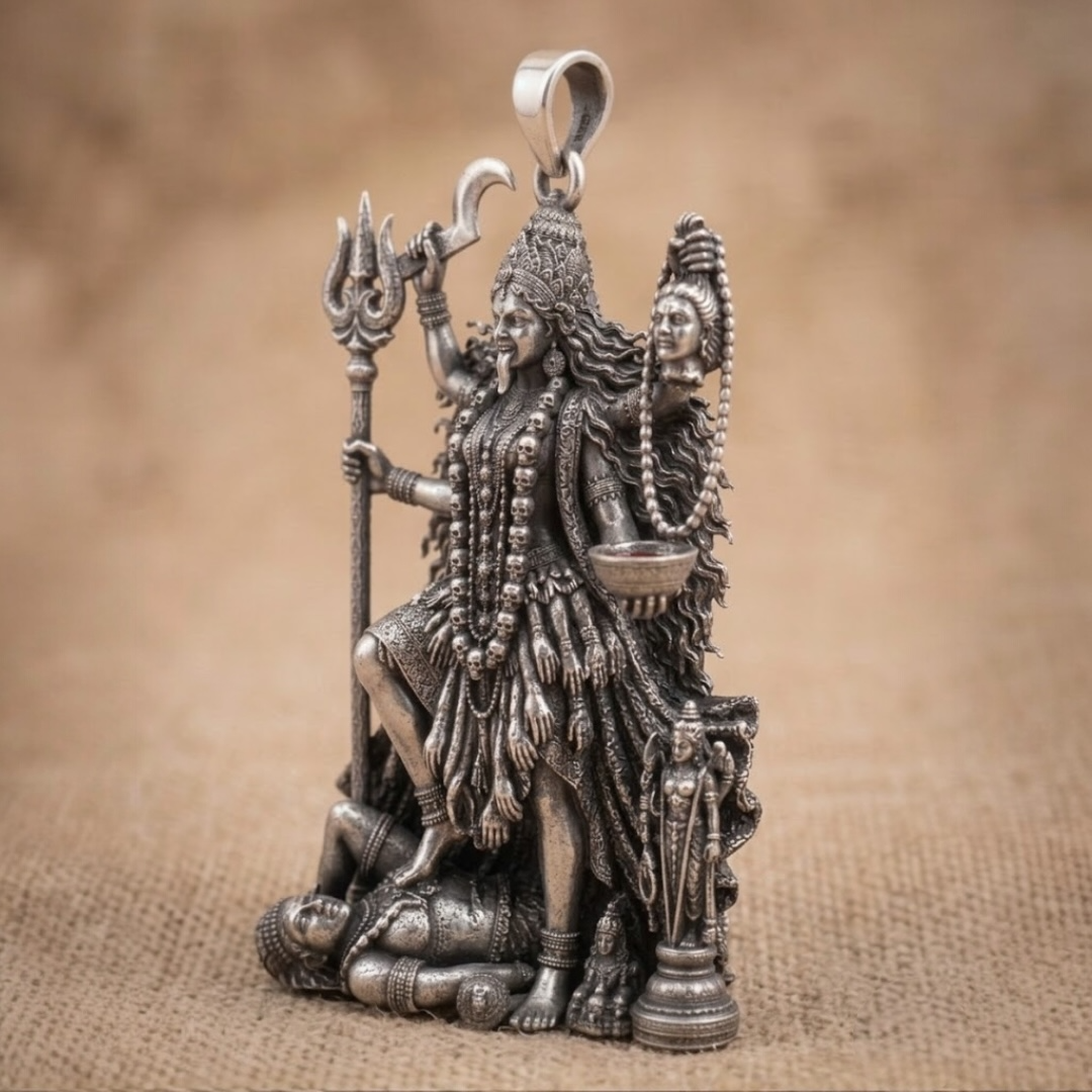 925 Sterling Silver Maa Kali Pendant – Mahakali Divine Power Pendant | Oxidized Antique Finish Spiritual Jewelry