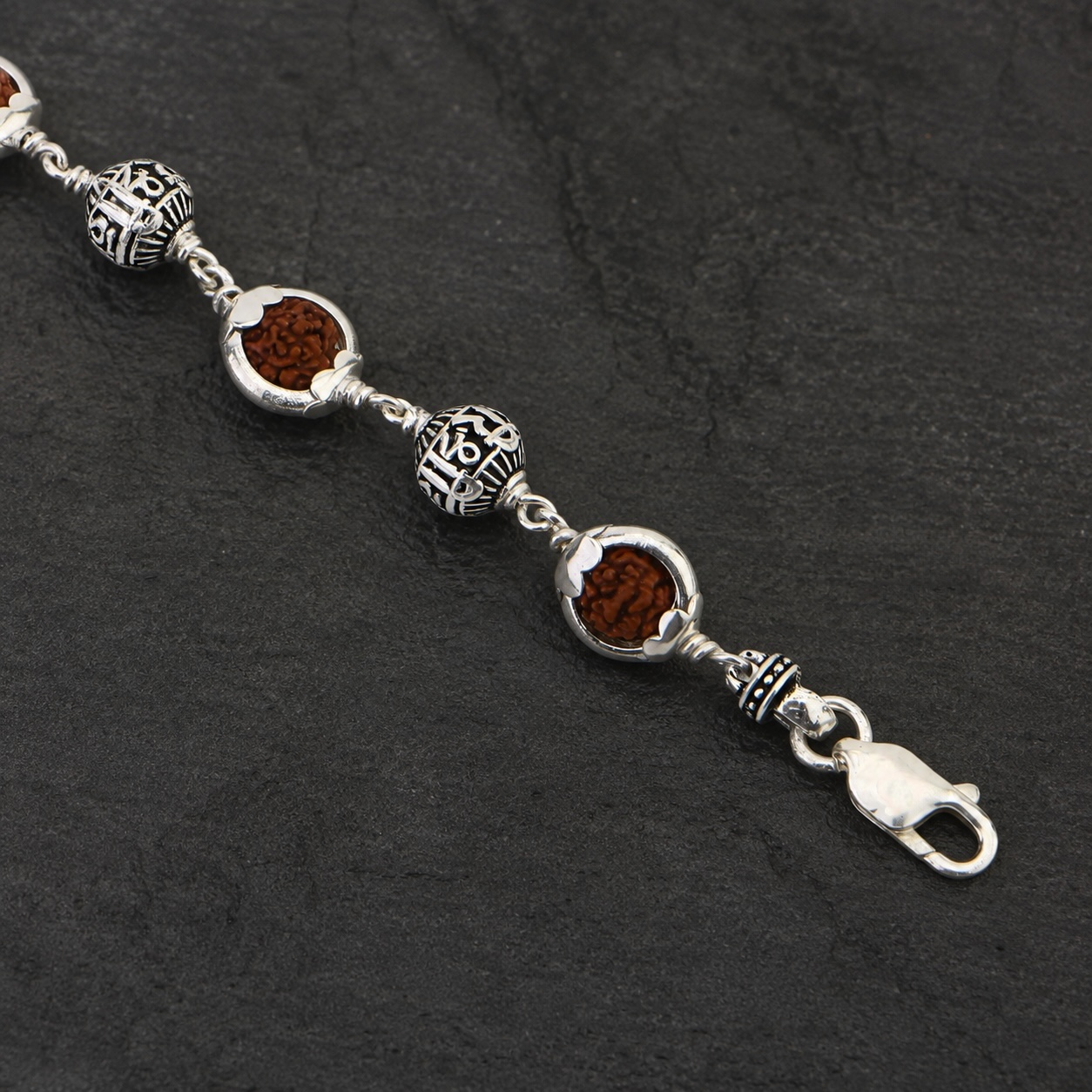 Rudraksha Bracelet with Shree Hari 925 Silver Beads