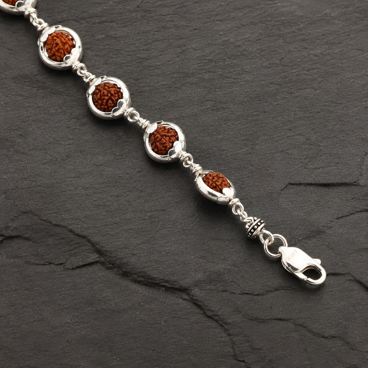 Lightweight Rudraksha capping bracelet in genuine 92.5 silver