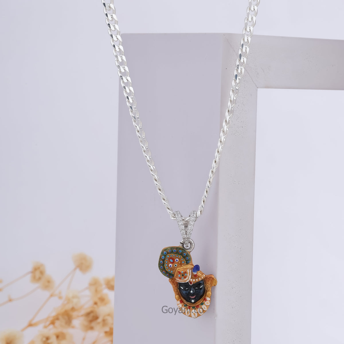 Shrinathji Face 925 Silver Enamel Pendant | Goyani
