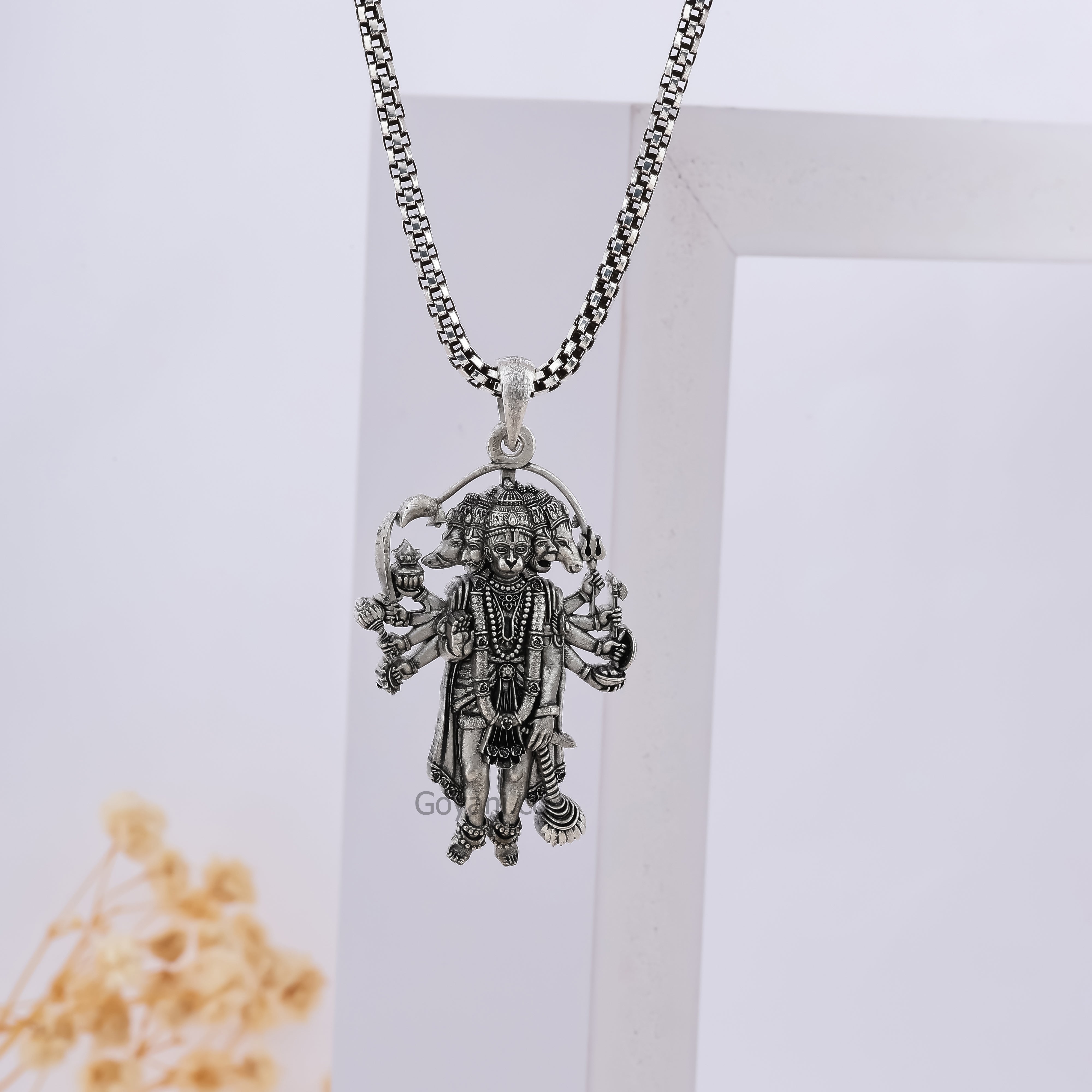 925 Silver Panchmukhi Hanuman Pendant | Oxidized Hindu Amulet